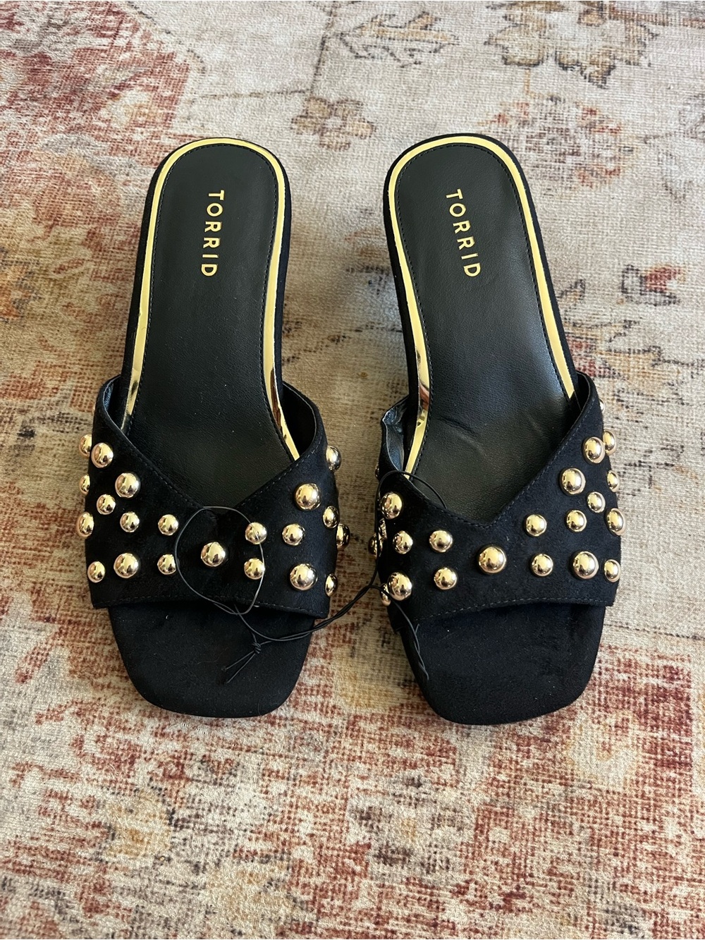 torrid Black Slide Mules with Gold Stud Accents